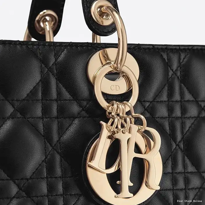Cheap Cannage Bag Black Gold Lady Lambskin Dior Large 0325 Hot Sale